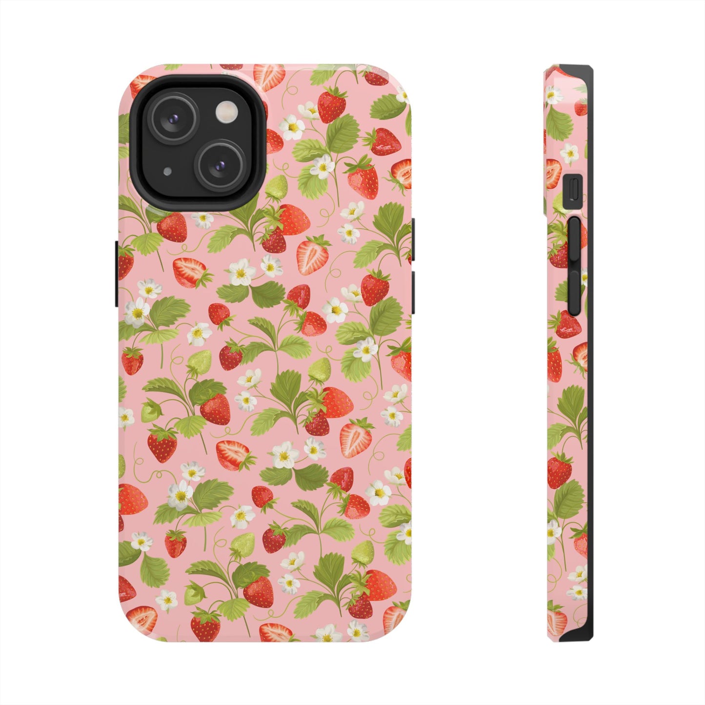 Strawberry Floral Tough Phone Case, Cute Phone Cover, Nature Lovers Gift, Summer Vibe, Durable Phone Protector, Trendy Tech Accessory