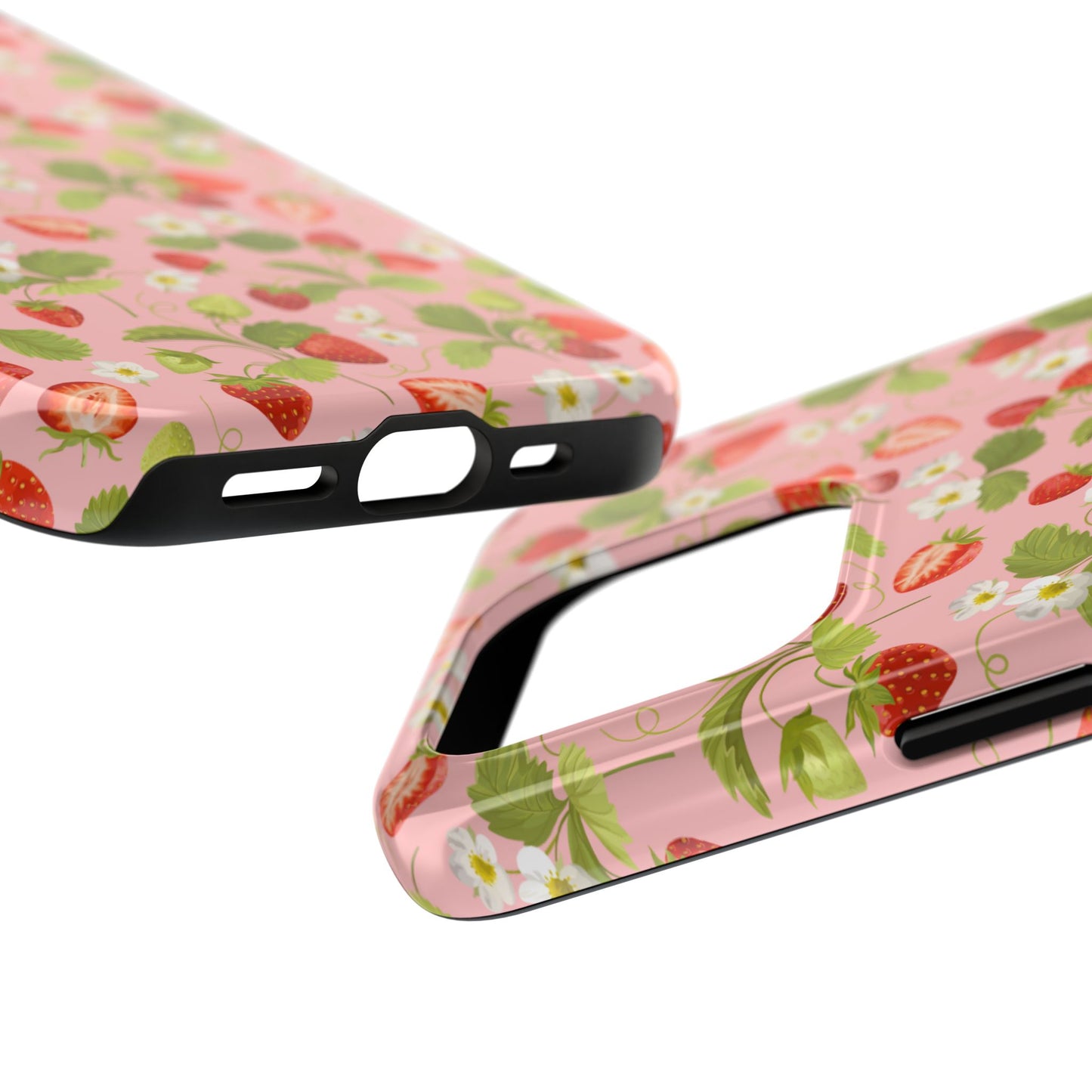 Strawberry Floral Tough Phone Case, Cute Phone Cover, Nature Lovers Gift, Summer Vibe, Durable Phone Protector, Trendy Tech Accessory
