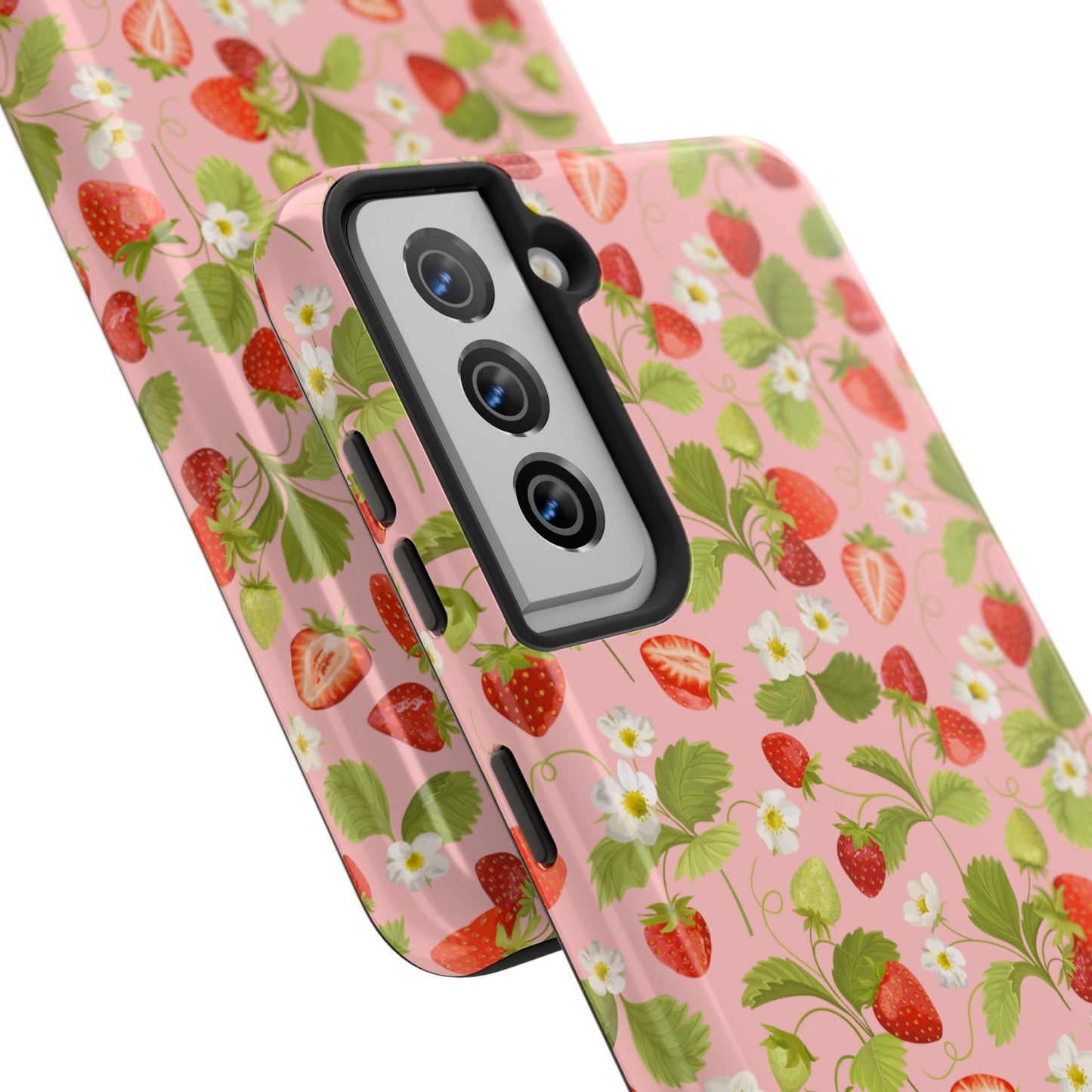 Strawberry Floral Tough Phone Case, Cute Phone Cover, Nature Lovers Gift, Summer Vibe, Durable Phone Protector, Trendy Tech Accessory