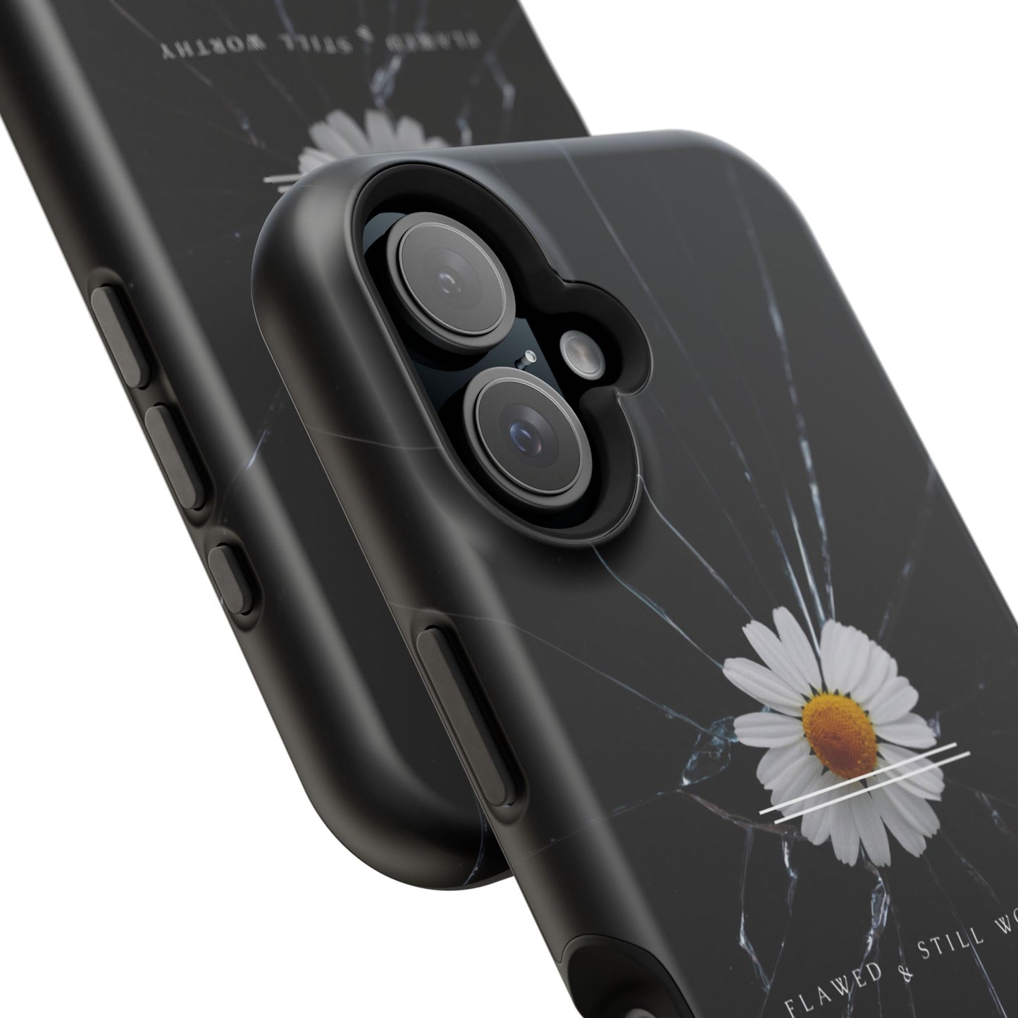 Flawed But Still Worthy Phone Case - Tough Cases, Inspirational Gift, Floral Design, Self-Love