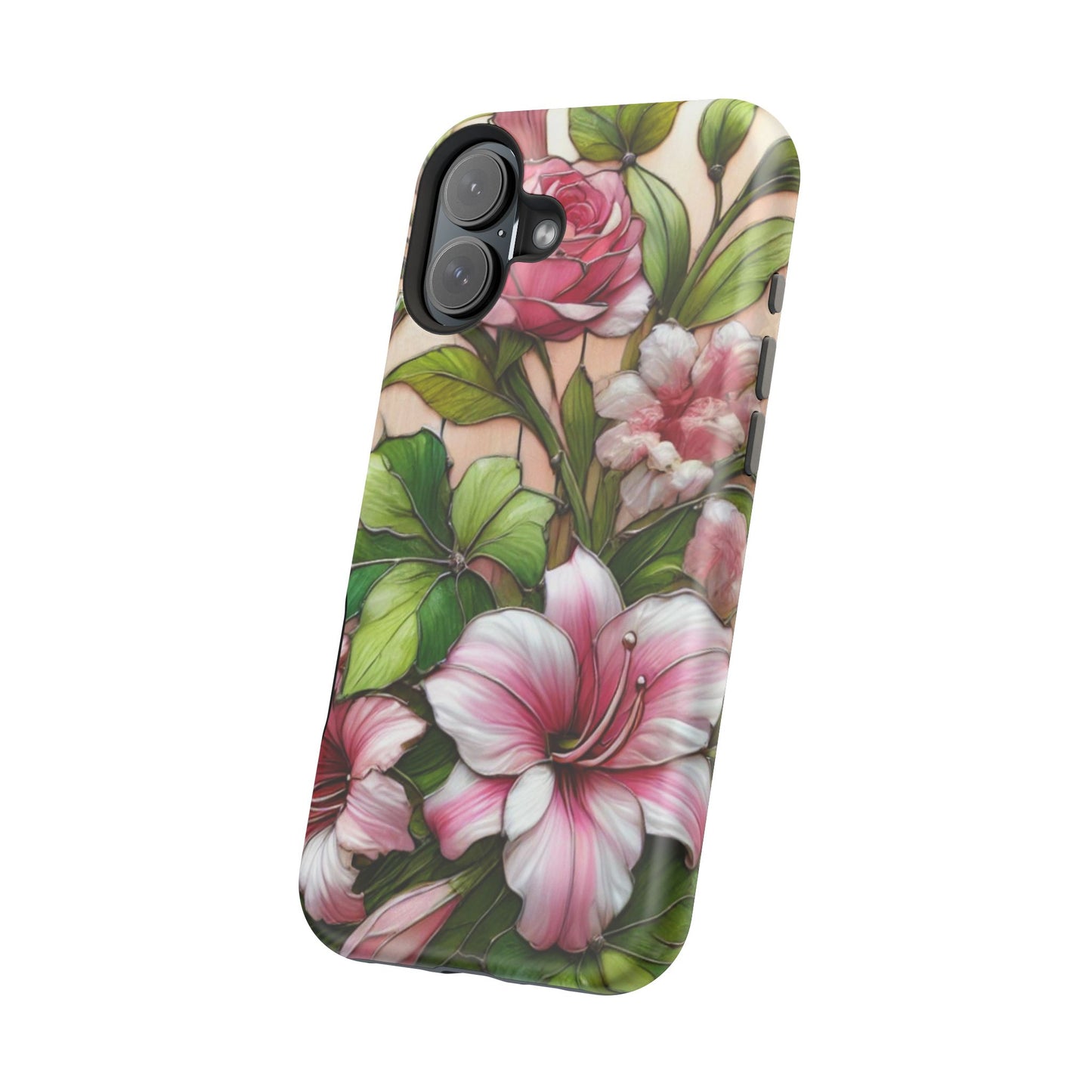 Elegant Pink & Green Floral MAGNETIC Tough Cases - Durable Phone Protection