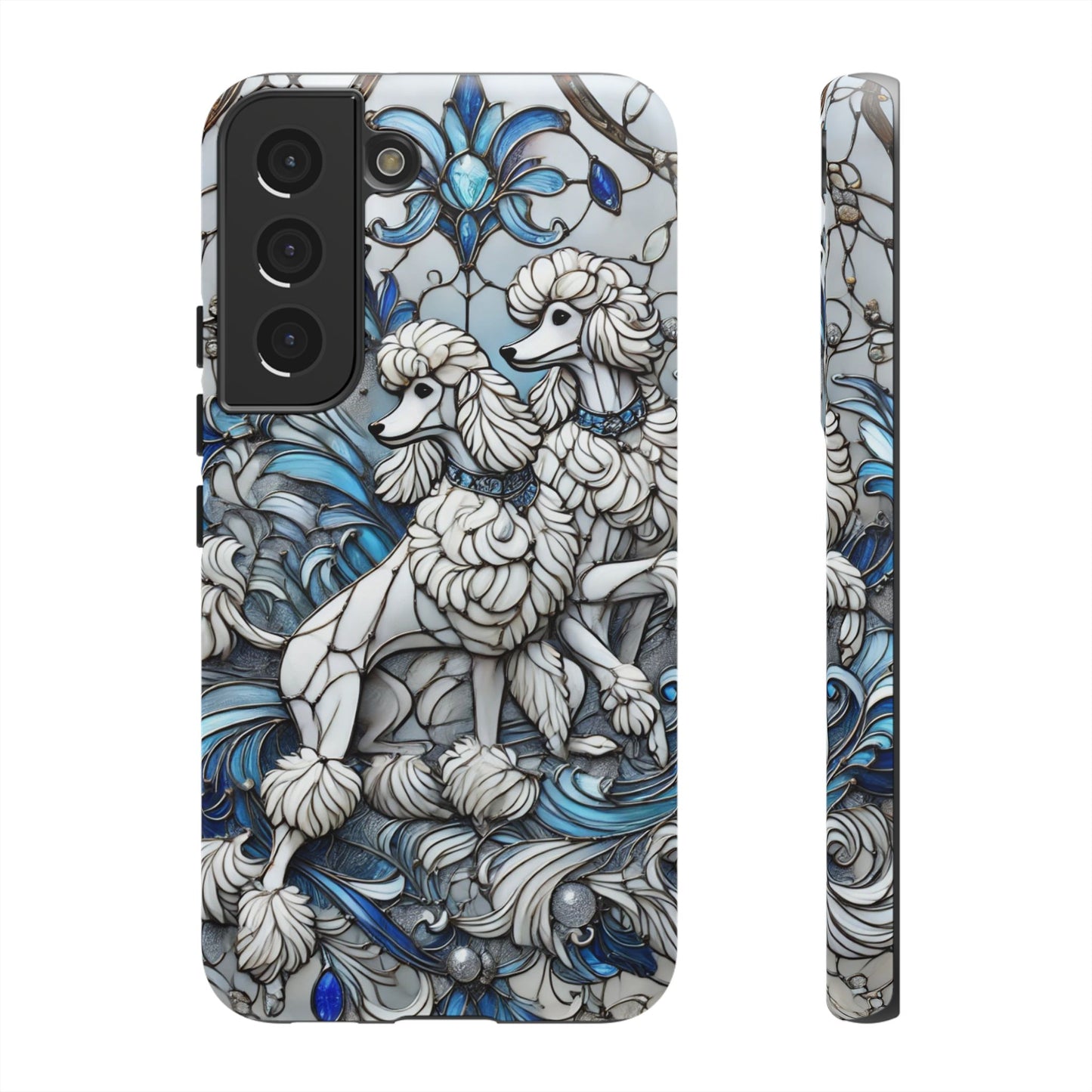 Phone Case - Elegant Blue and White Poodle Art for Samsung Phone
