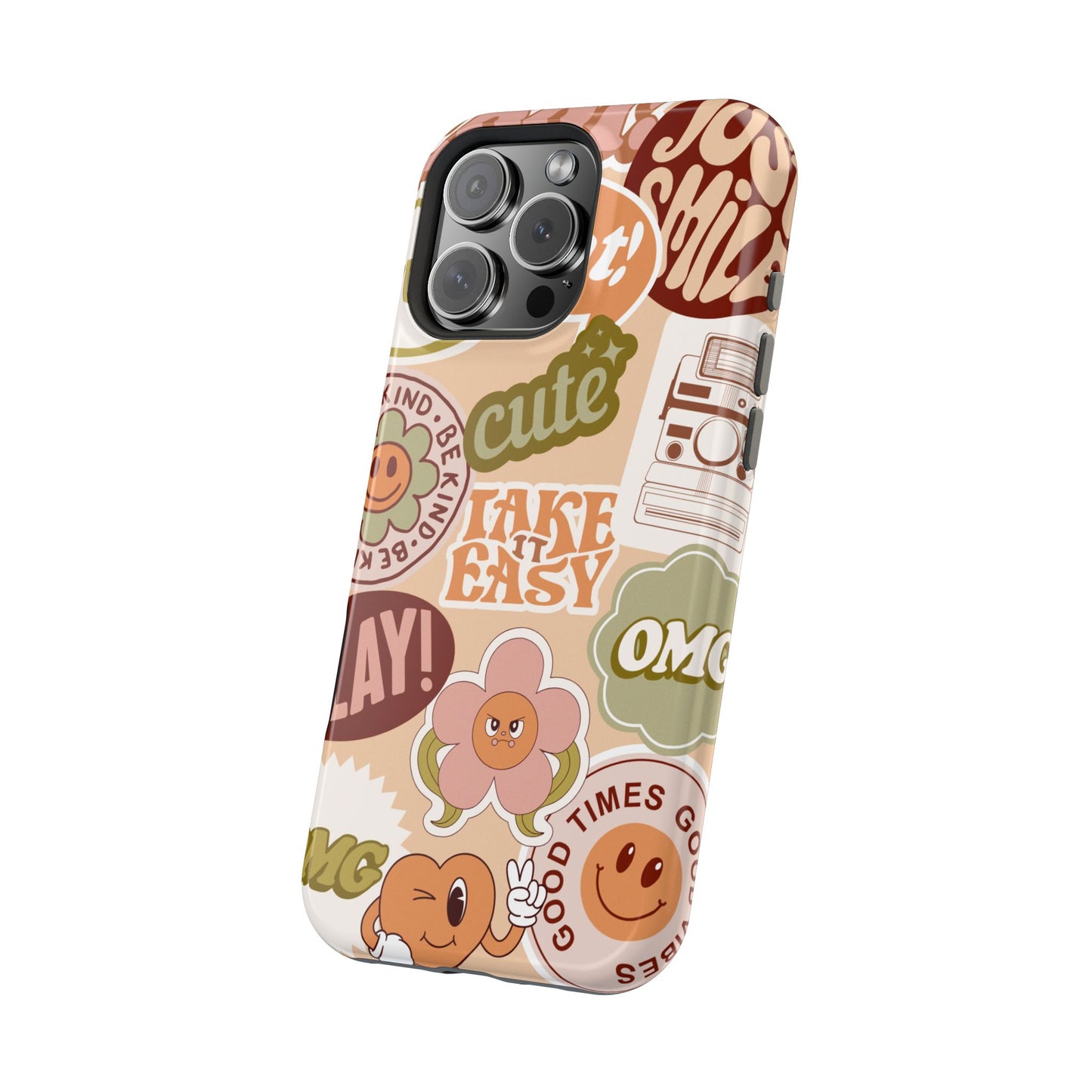 Cute Retro, Positive Affirmation Sticker Phone Case, Funky Phone Cover, Vibrant Design, Ideal Gift for Teens