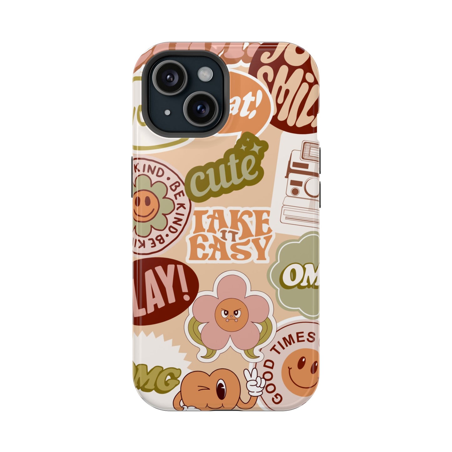 Cute Retro, Positive Affirmation Sticker Phone Case, Funky Phone Cover, Vibrant Design, Ideal Gift for Teens