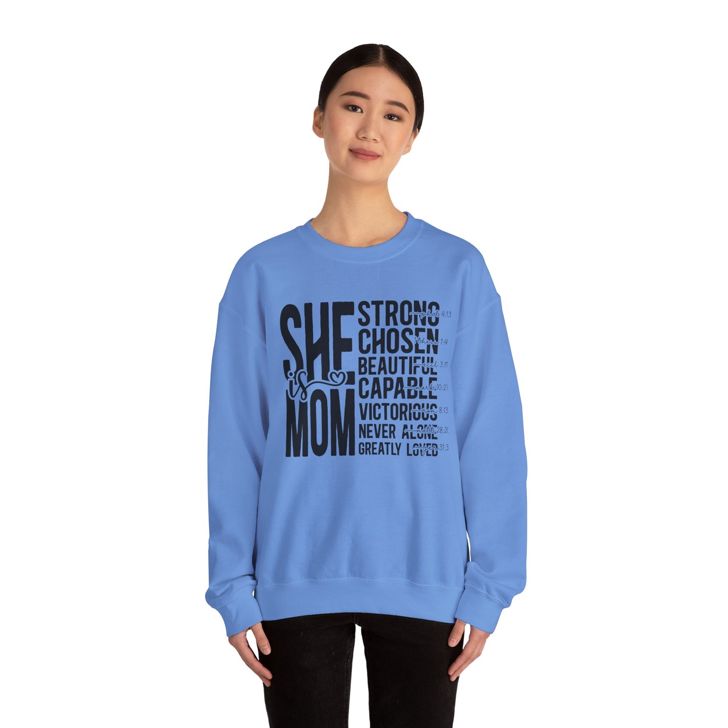 Inspirational Mom Crewneck Sweatshirt - Strong, Chosen, Capable Design