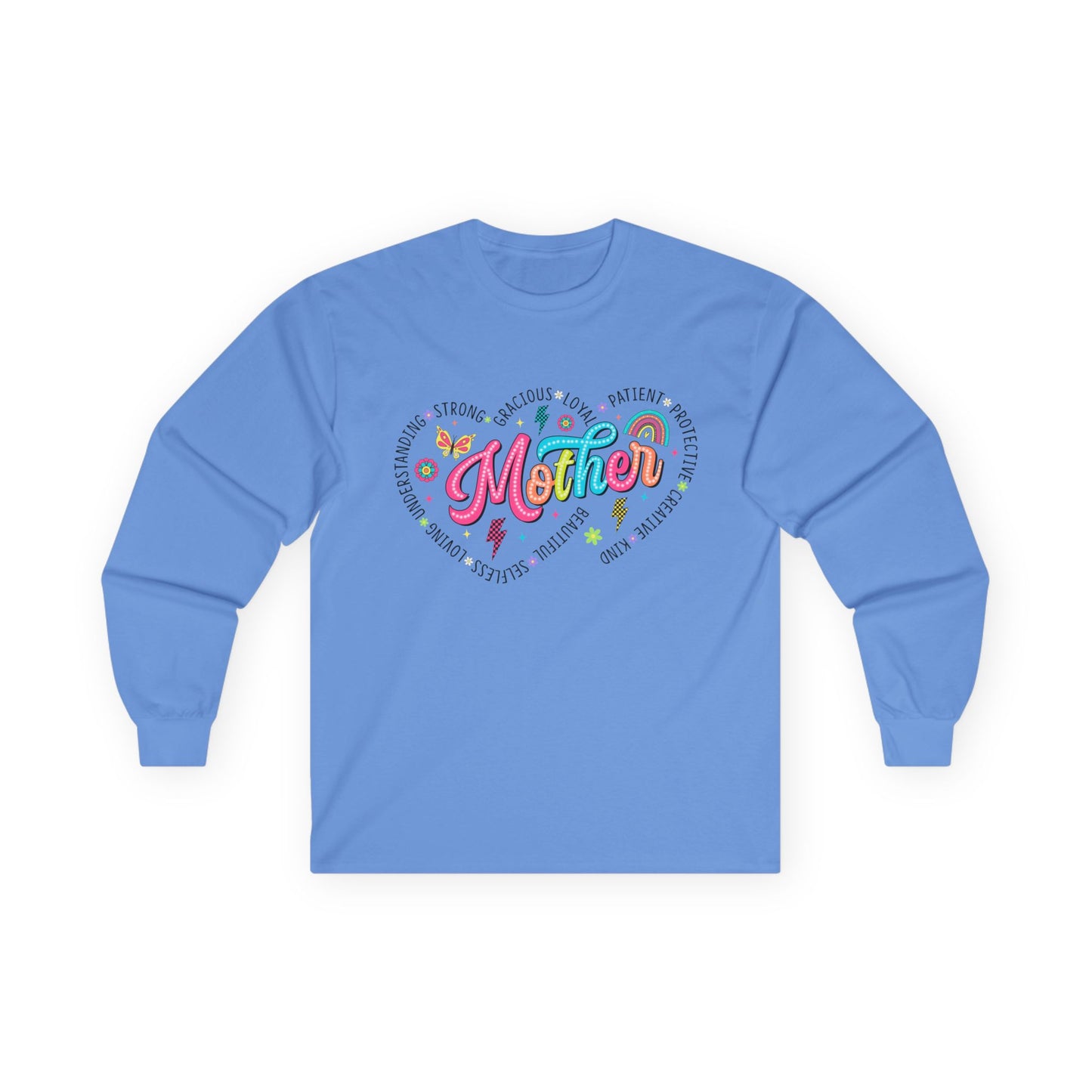 Colorful Mother Heart Words Silhouette Love Long Sleeve Tee