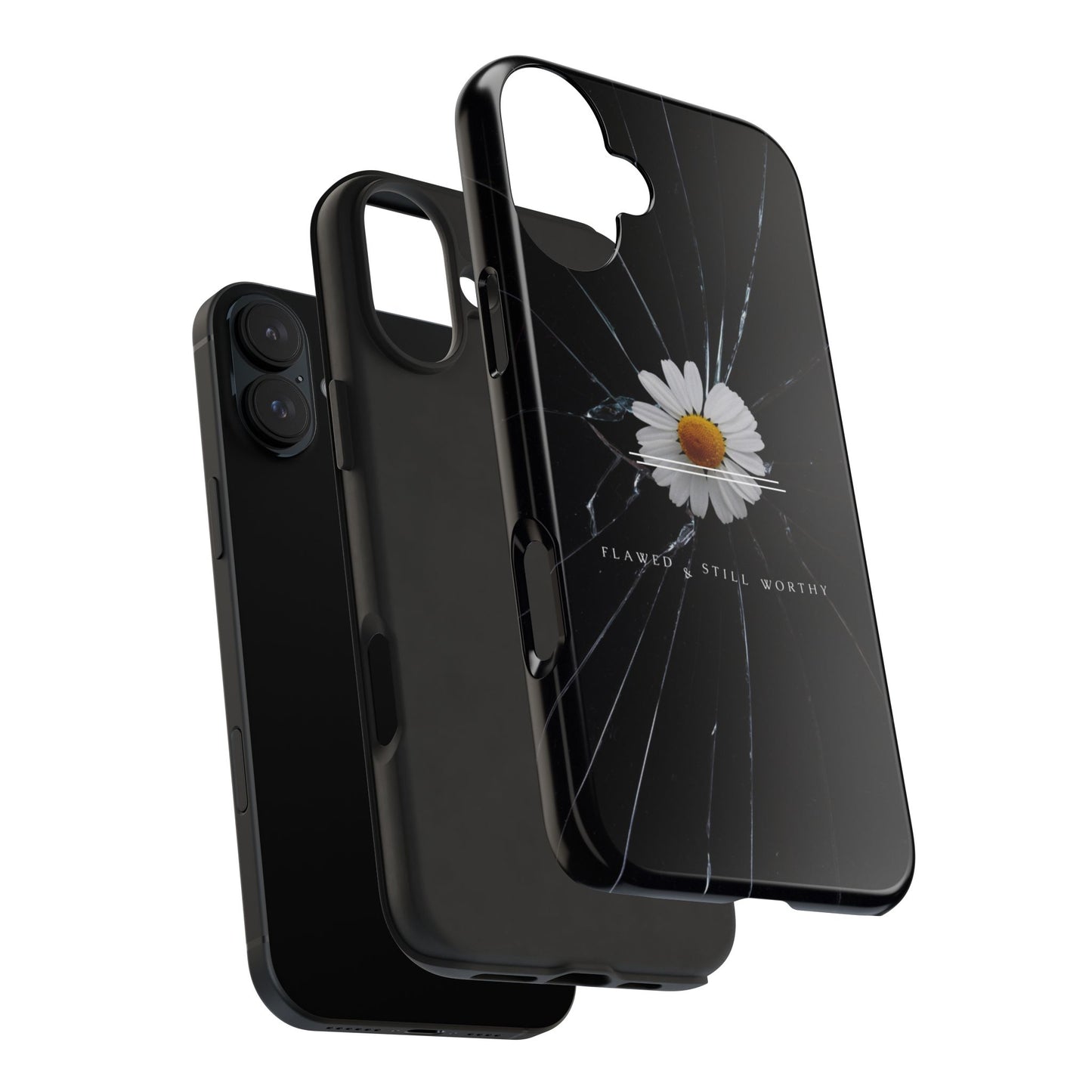 Flawed But Still Worthy Phone Case - Tough Cases, Inspirational Gift, Floral Design, Self-Love