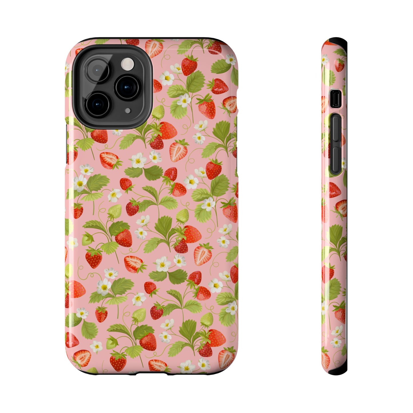 Strawberry Floral Tough Phone Case, Cute Phone Cover, Nature Lovers Gift, Summer Vibe, Durable Phone Protector, Trendy Tech Accessory