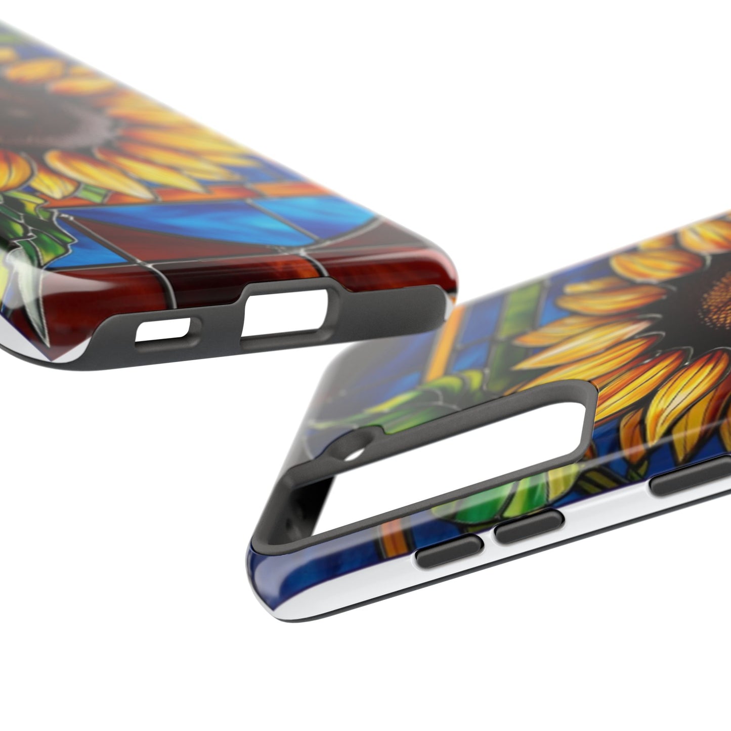 Vibrant Sunflower Tough Phone Case with Stained Glass Effect - Durable & Stylish Protection