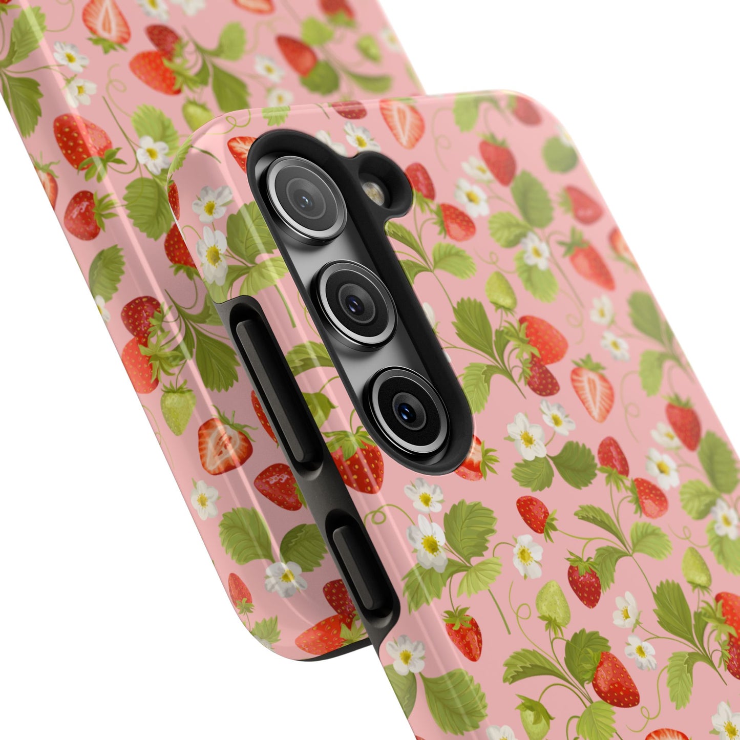 Strawberry Floral Tough Phone Case, Cute Phone Cover, Nature Lovers Gift, Summer Vibe, Durable Phone Protector, Trendy Tech Accessory