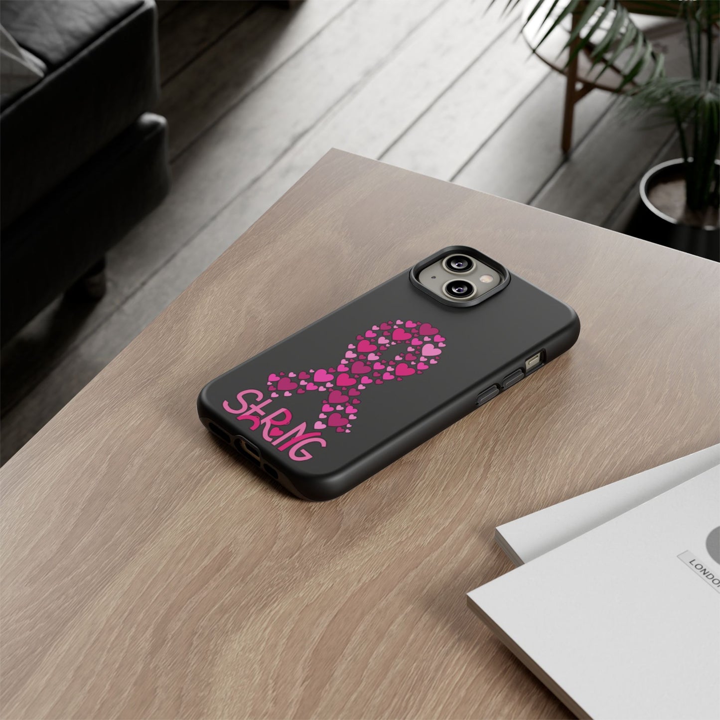 Pink Ribbon Phone Case - Strong Heart Design, Cancer Awareness, Gift for Supporters for IPhone