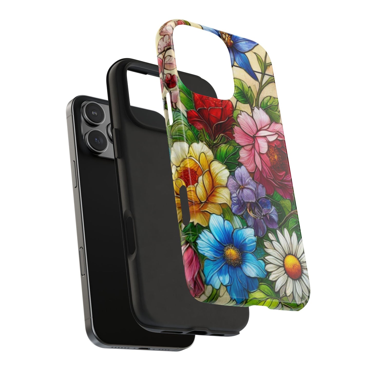Colorful Floral Stained Glass Look Tough Phone Case - Durable Protection with Vibrant Flower Design