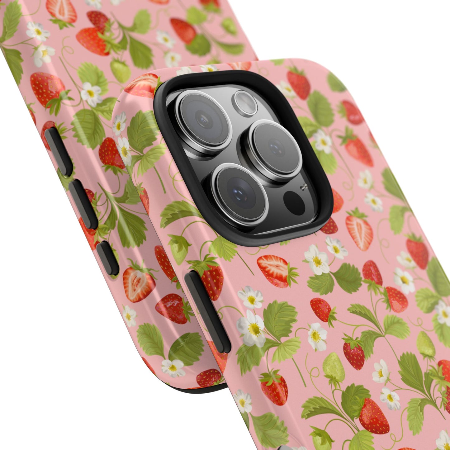 Strawberry Floral Tough Phone Case, Cute Phone Cover, Nature Lovers Gift, Summer Vibe, Durable Phone Protector, Trendy Tech Accessory