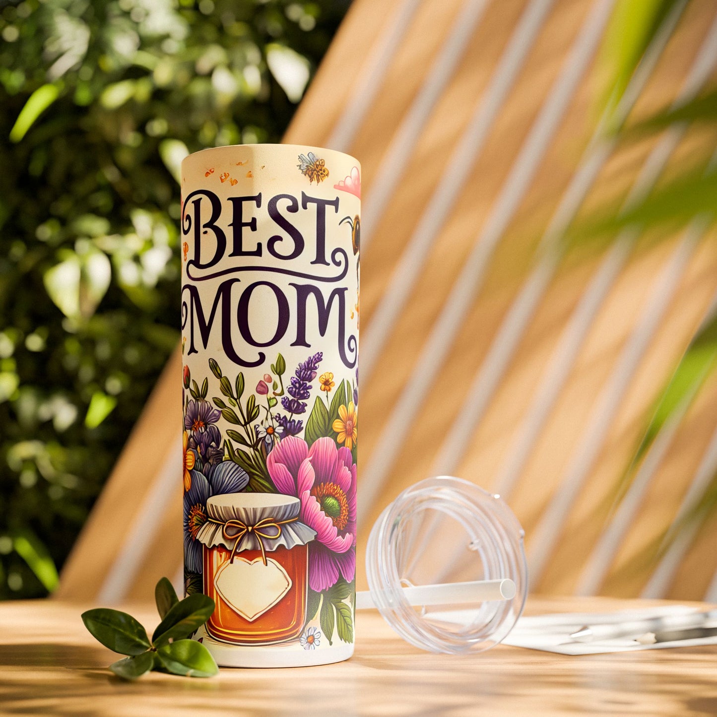 Best Mom Floral Skinny Tumbler with Straw – 20oz Insulated Drinkware for Mother's Day