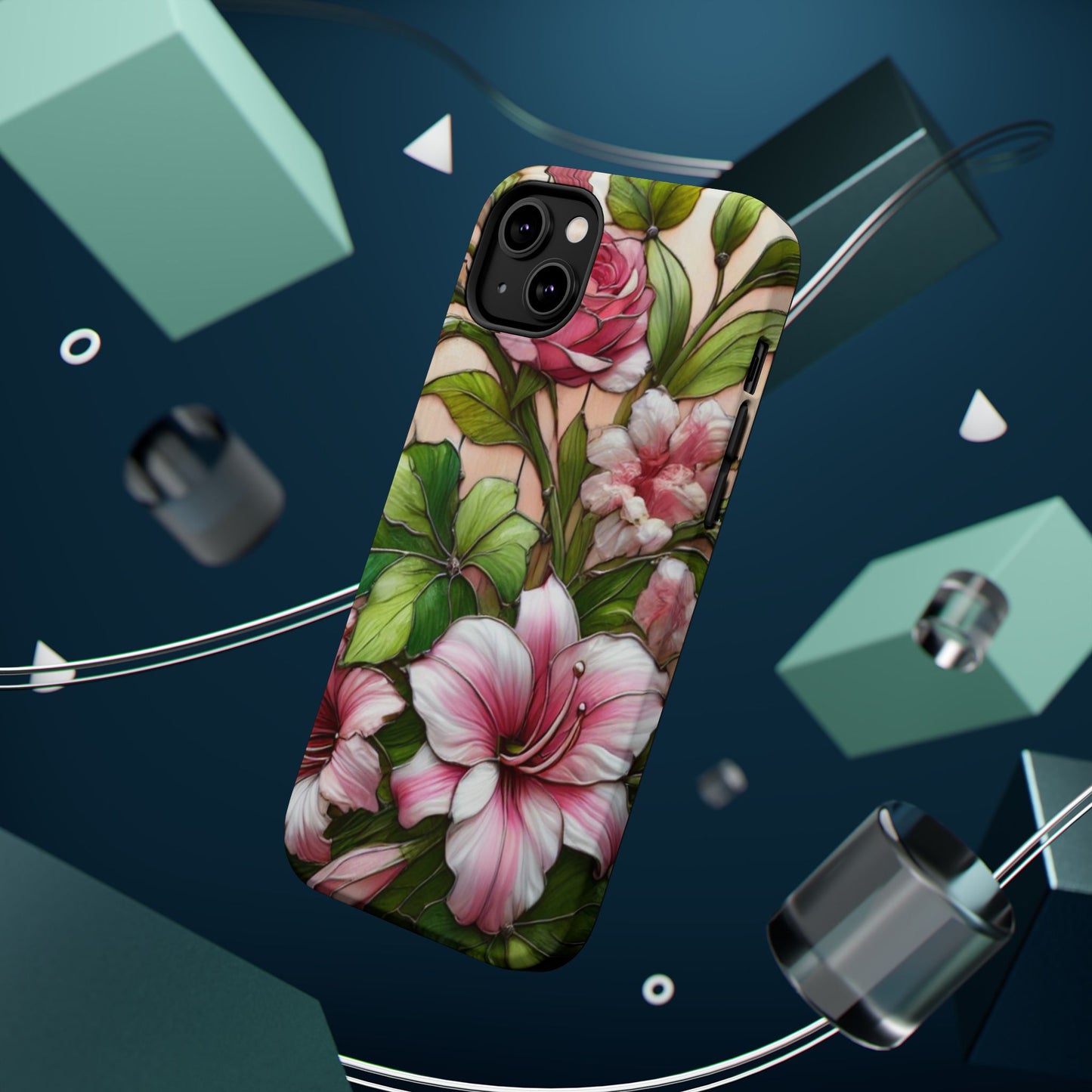 Elegant Pink & Green Floral MAGNETIC Tough Cases - Durable Phone Protection