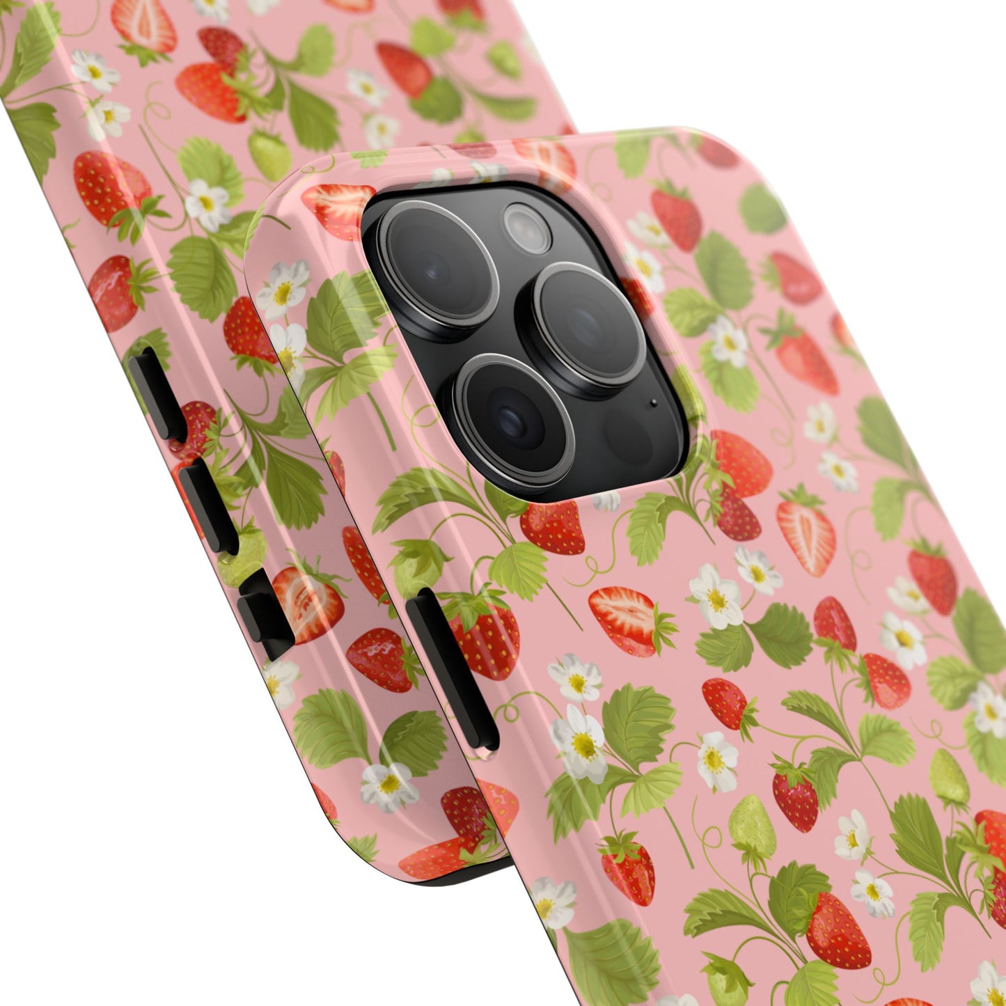 Strawberry Floral Tough Phone Case, Cute Phone Cover, Nature Lovers Gift, Summer Vibe, Durable Phone Protector, Trendy Tech Accessory