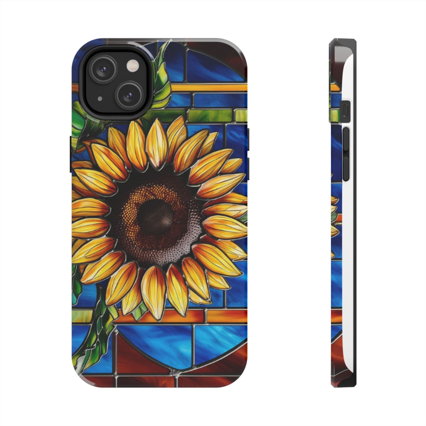Vibrant Sunflower Tough Phone Case with Stained Glass Effect - Durable & Stylish Protection