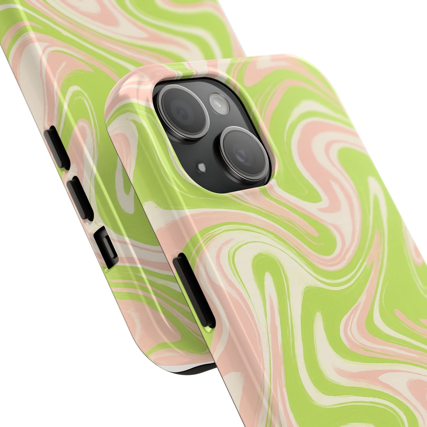 Pink & Green Stylish Tough Phone Case, Durable Protection, Gift for Friends, Colorful Marble Design