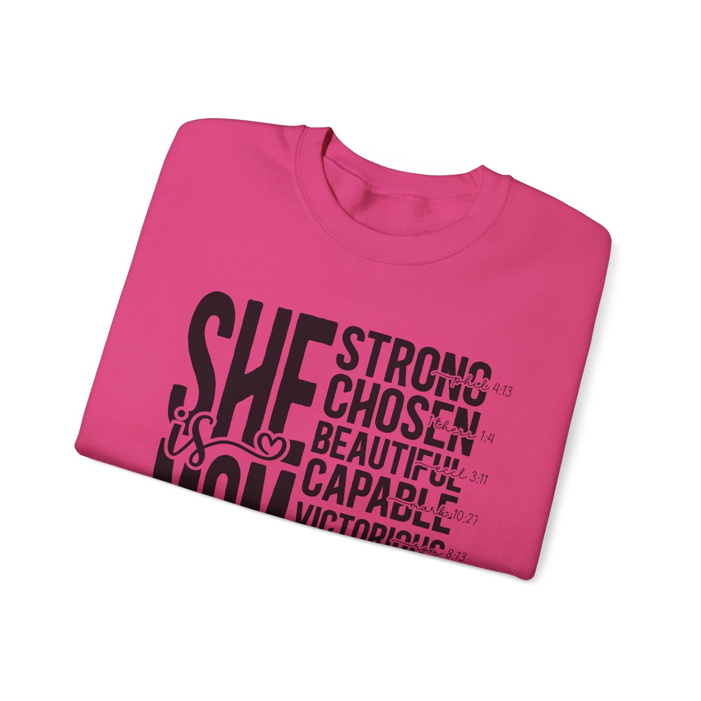 Inspirational Mom Crewneck Sweatshirt - Strong, Chosen, Capable Design