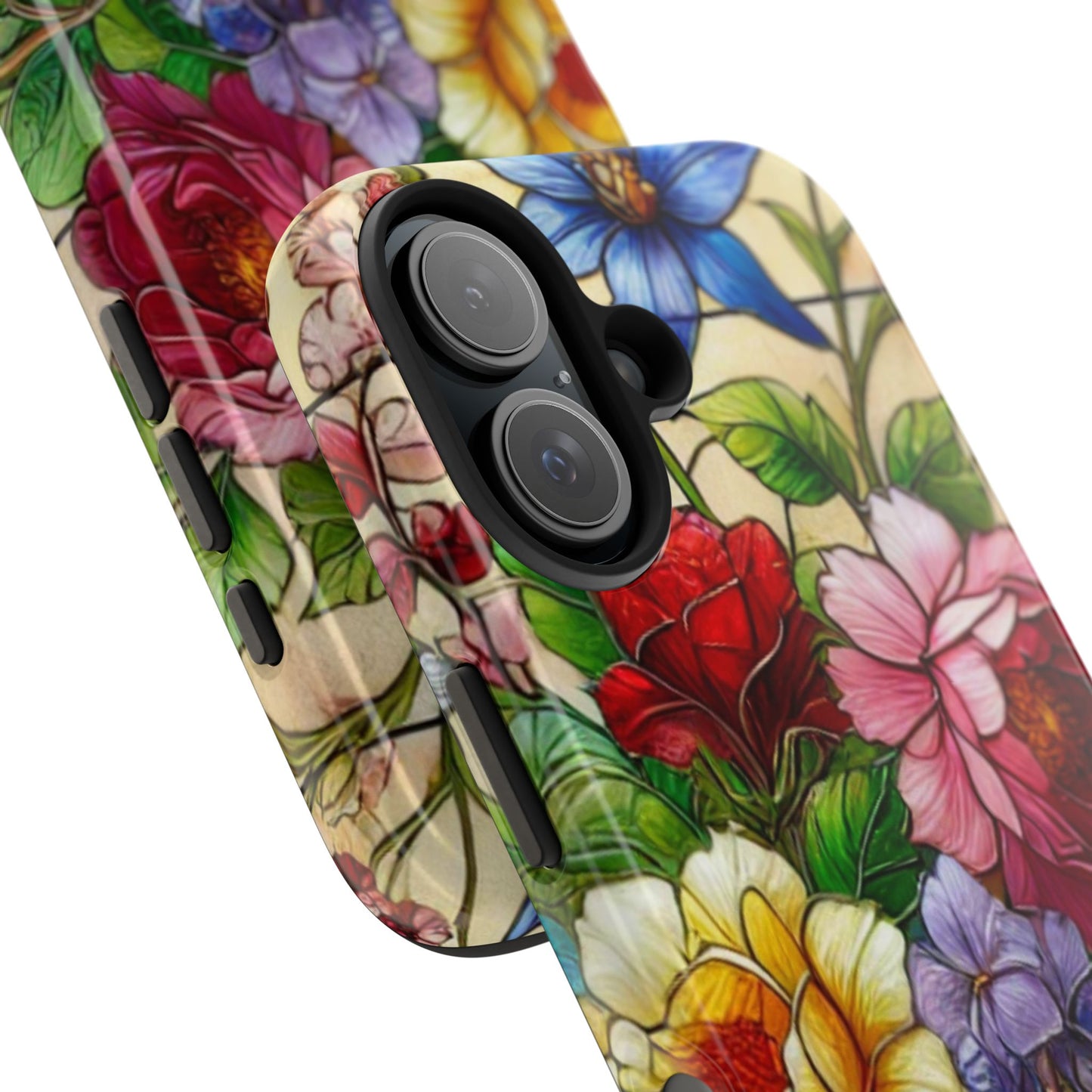 Colorful Floral Stained Glass Look Tough Phone Case - Durable Protection with Vibrant Flower Design