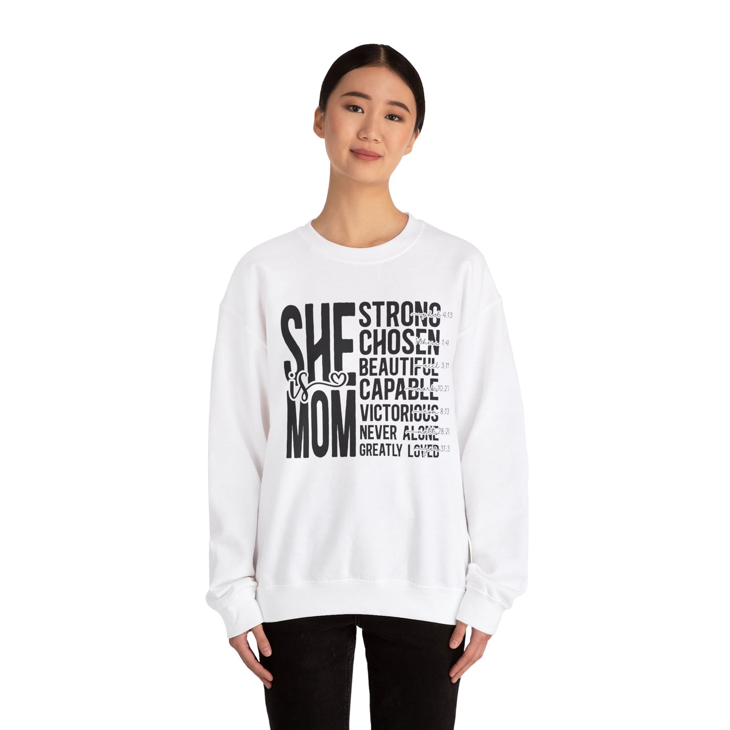 Inspirational Mom Crewneck Sweatshirt - Strong, Chosen, Capable Design