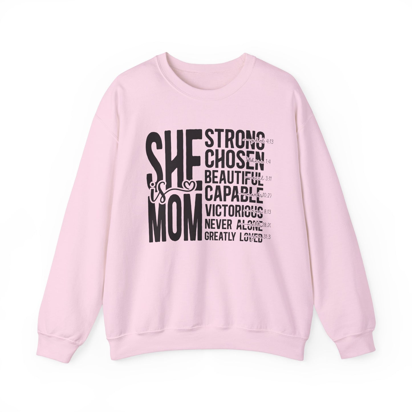Inspirational Mom Crewneck Sweatshirt - Strong, Chosen, Capable Design