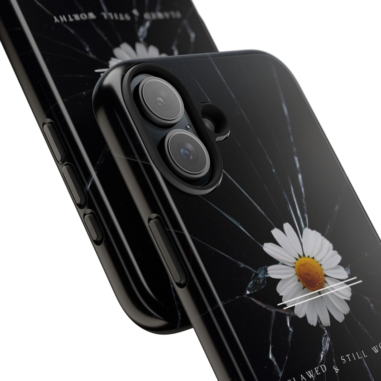 Flawed But Still Worthy Phone Case - Tough Cases, Inspirational Gift, Floral Design, Self-Love