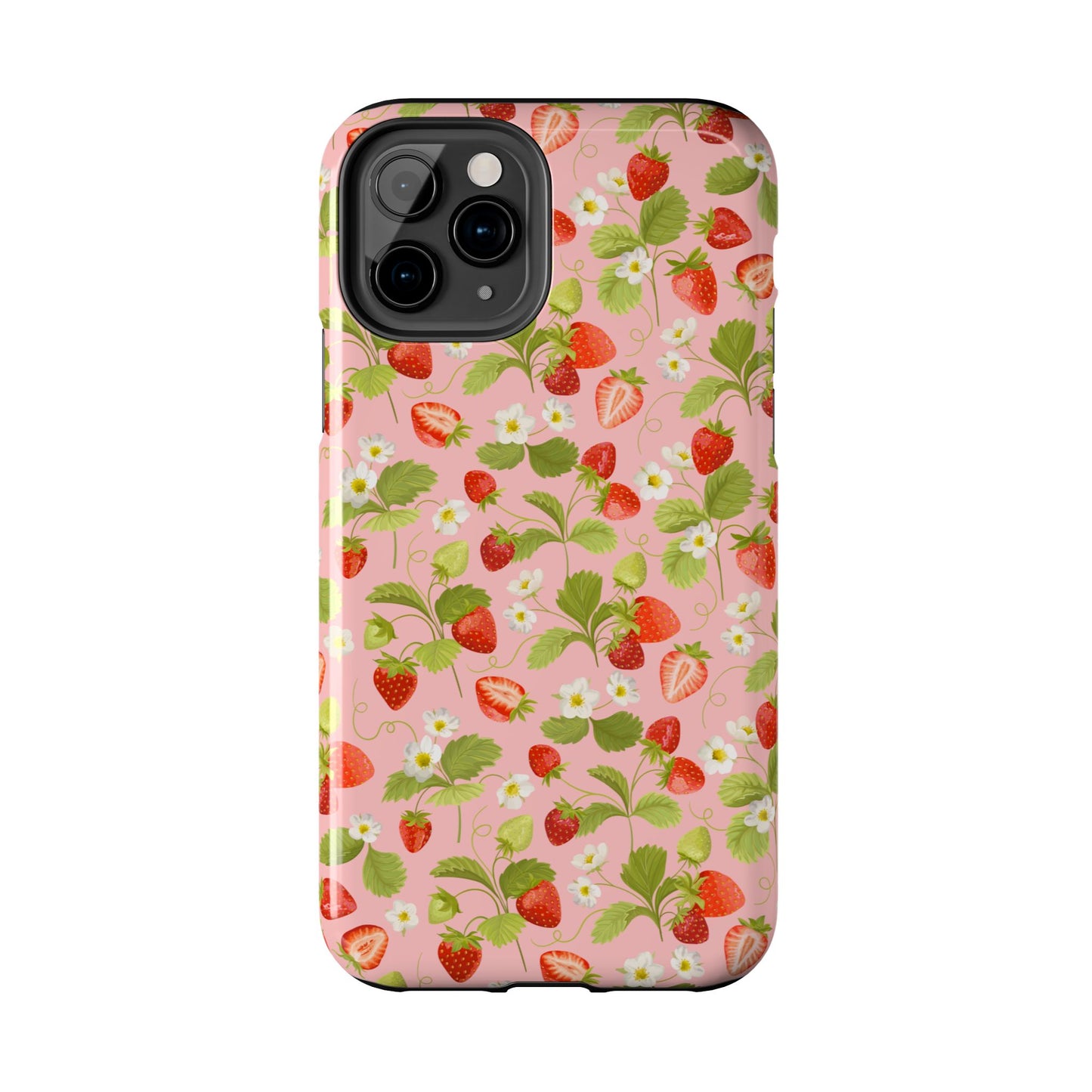 Strawberry Floral Tough Phone Case, Cute Phone Cover, Nature Lovers Gift, Summer Vibe, Durable Phone Protector, Trendy Tech Accessory