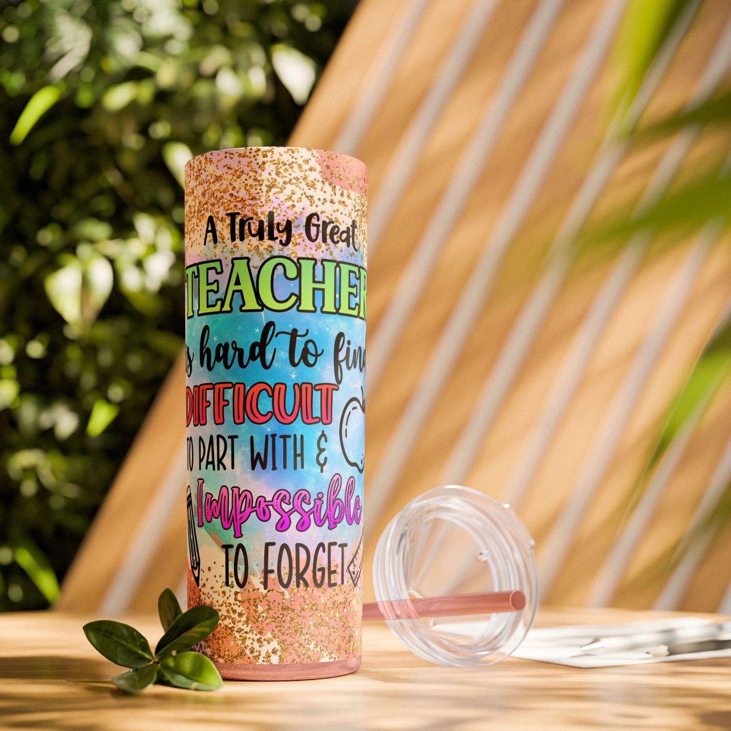 Glitter Teacher Appreciation Skinny Tumbler with Straw - Perfect Gift for Educators