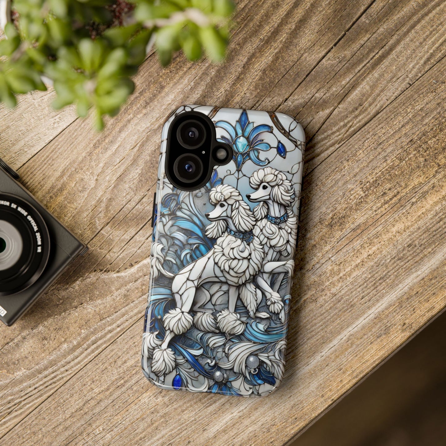 Phone Case - Elegant Blue and White Poodle Art for Samsung Phone