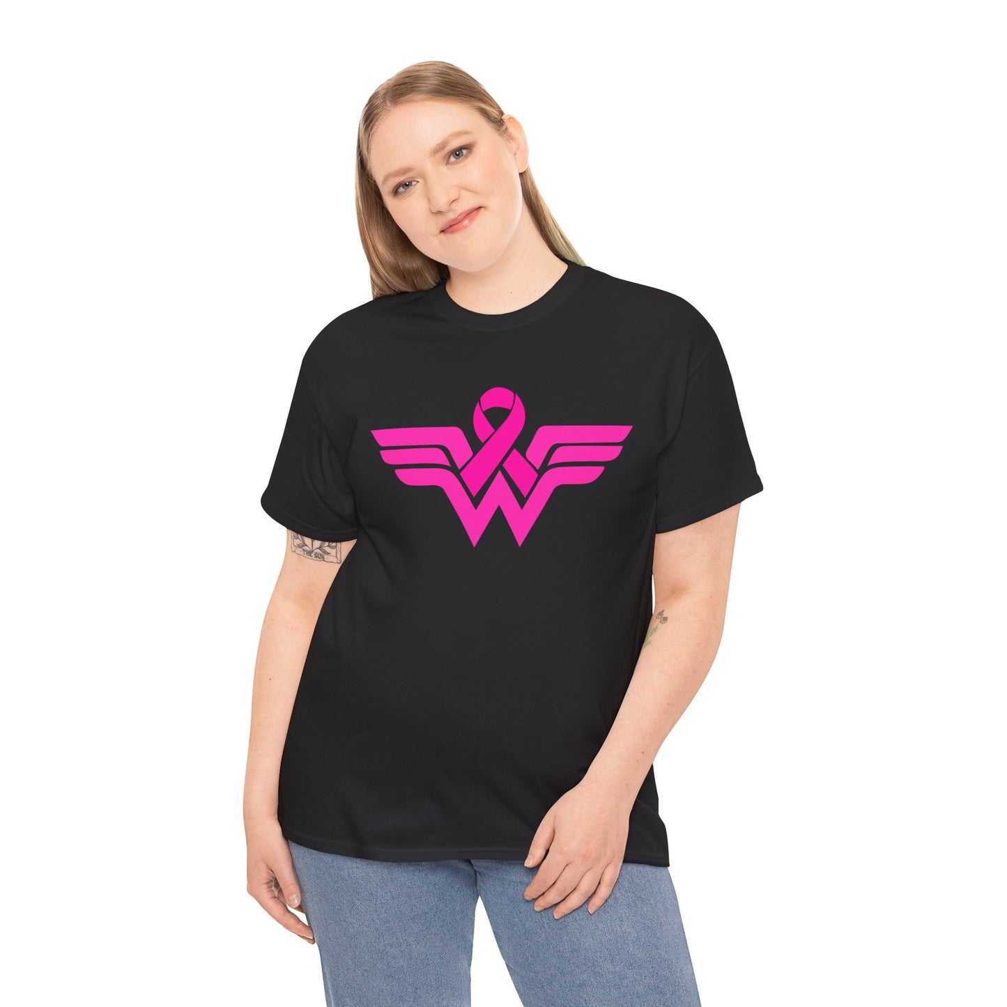 Empowerment Unisex Heavy Cotton Tee - Pink Wings & Ribbon Design