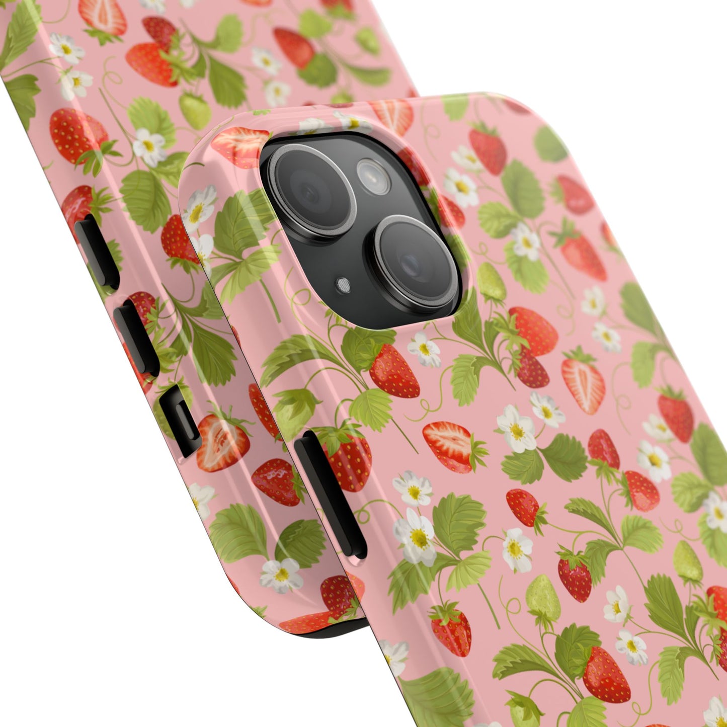 Strawberry Floral Tough Phone Case, Cute Phone Cover, Nature Lovers Gift, Summer Vibe, Durable Phone Protector, Trendy Tech Accessory
