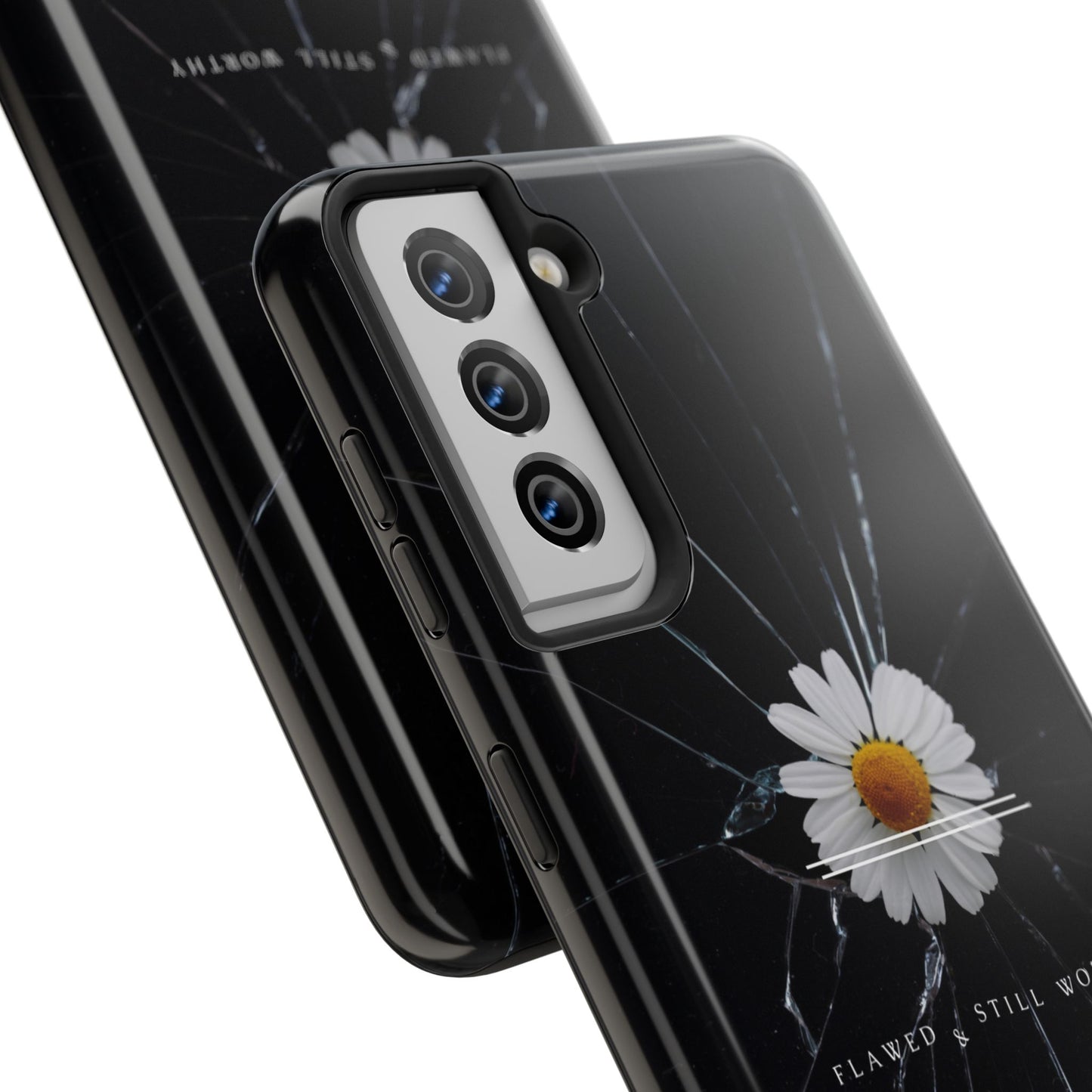 Flawed But Still Worthy Phone Case - Tough Cases, Inspirational Gift, Floral Design, Self-Love
