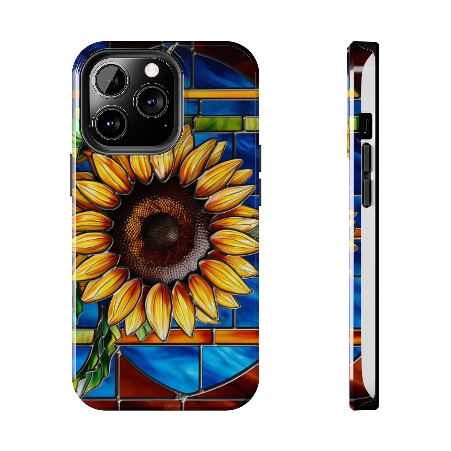 Vibrant Sunflower Tough Phone Case with Stained Glass Effect - Durable & Stylish Protection