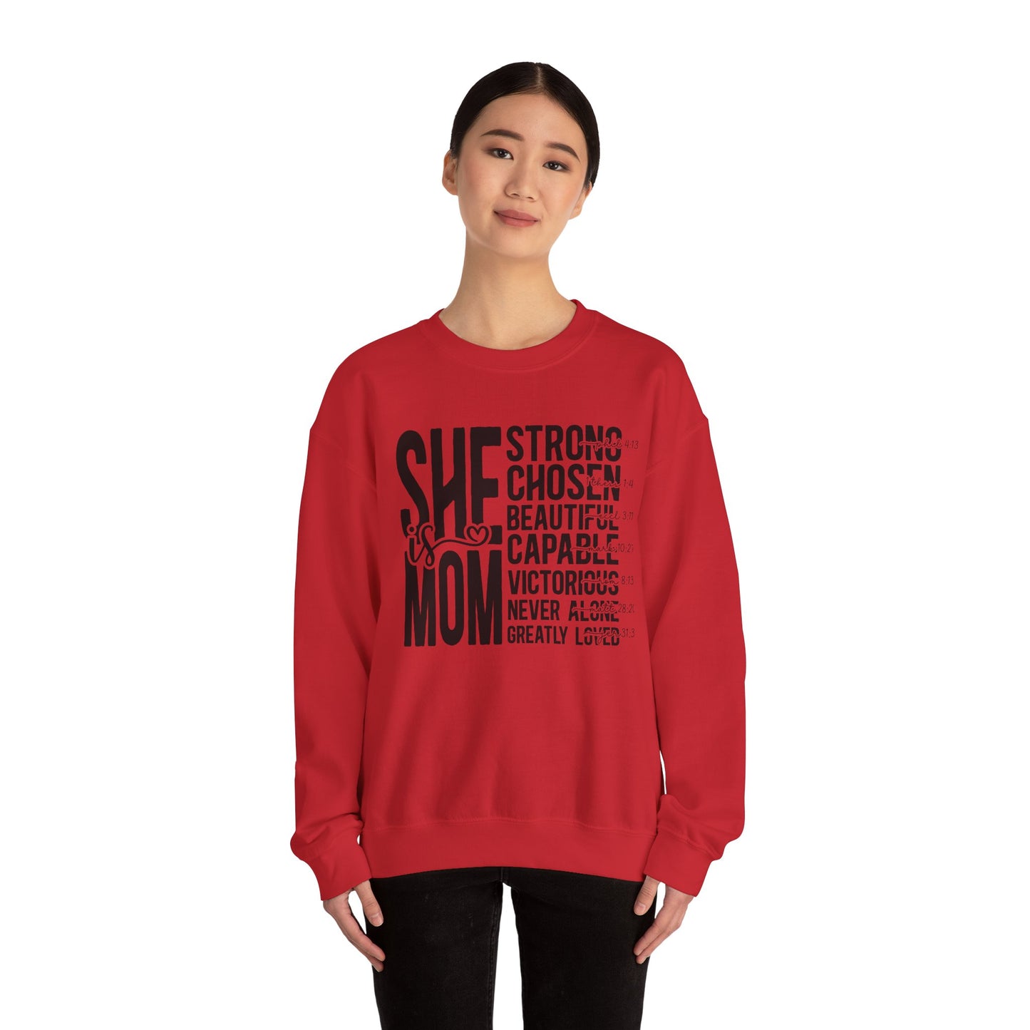Inspirational Mom Crewneck Sweatshirt - Strong, Chosen, Capable Design