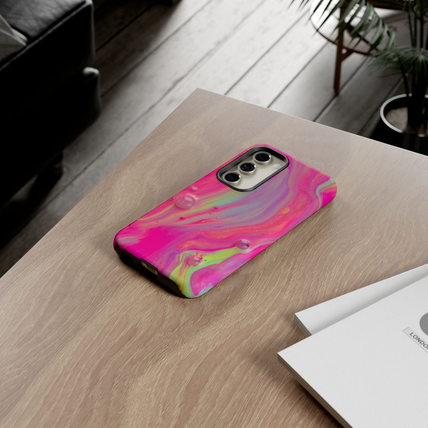 Pink Trendy Futuristic Tough Phone Case with Colorful Abstract Design for Samsung