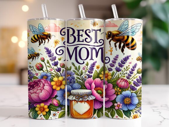 Best Mom Floral Skinny Tumbler with Straw – 20oz Insulated Drinkware for Mother's Day