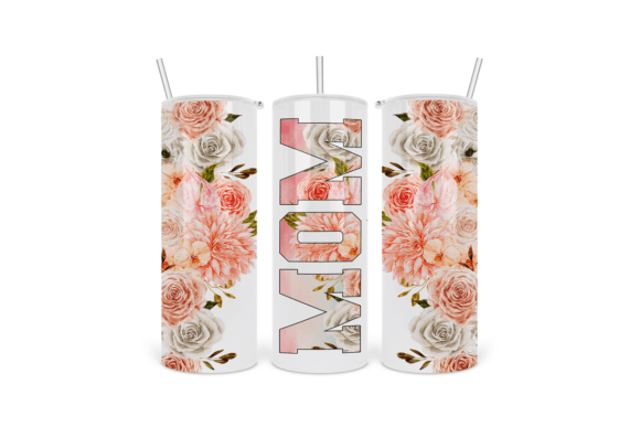 Floral MOM Skinny Tumbler with Straw - 20oz