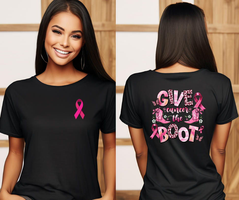 Breast Cancer Awareness Tee - "Give Cancer the Boot" Unisex Cotton Shirt