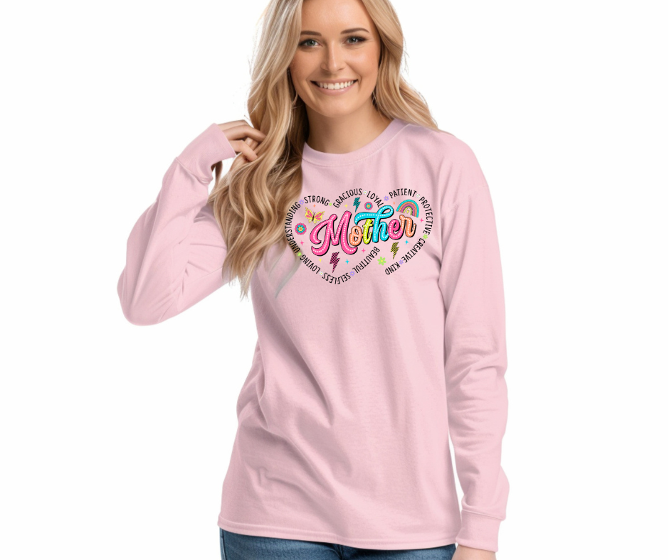 Colorful Mother Heart Words Silhouette Love Long Sleeve Tee