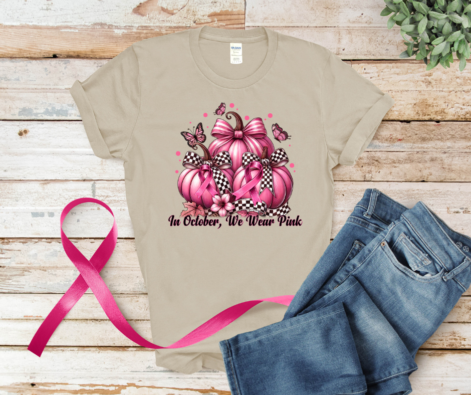 'In October, We Wear Pink' October Awareness Unisex Cotton Tee
