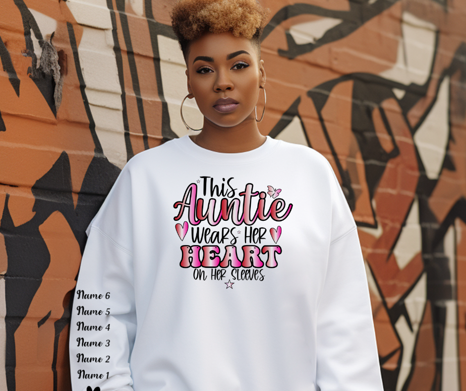 This Auntie Wears Her Heart on Her Sleeve" Unisex Crewneck Sweatshirt