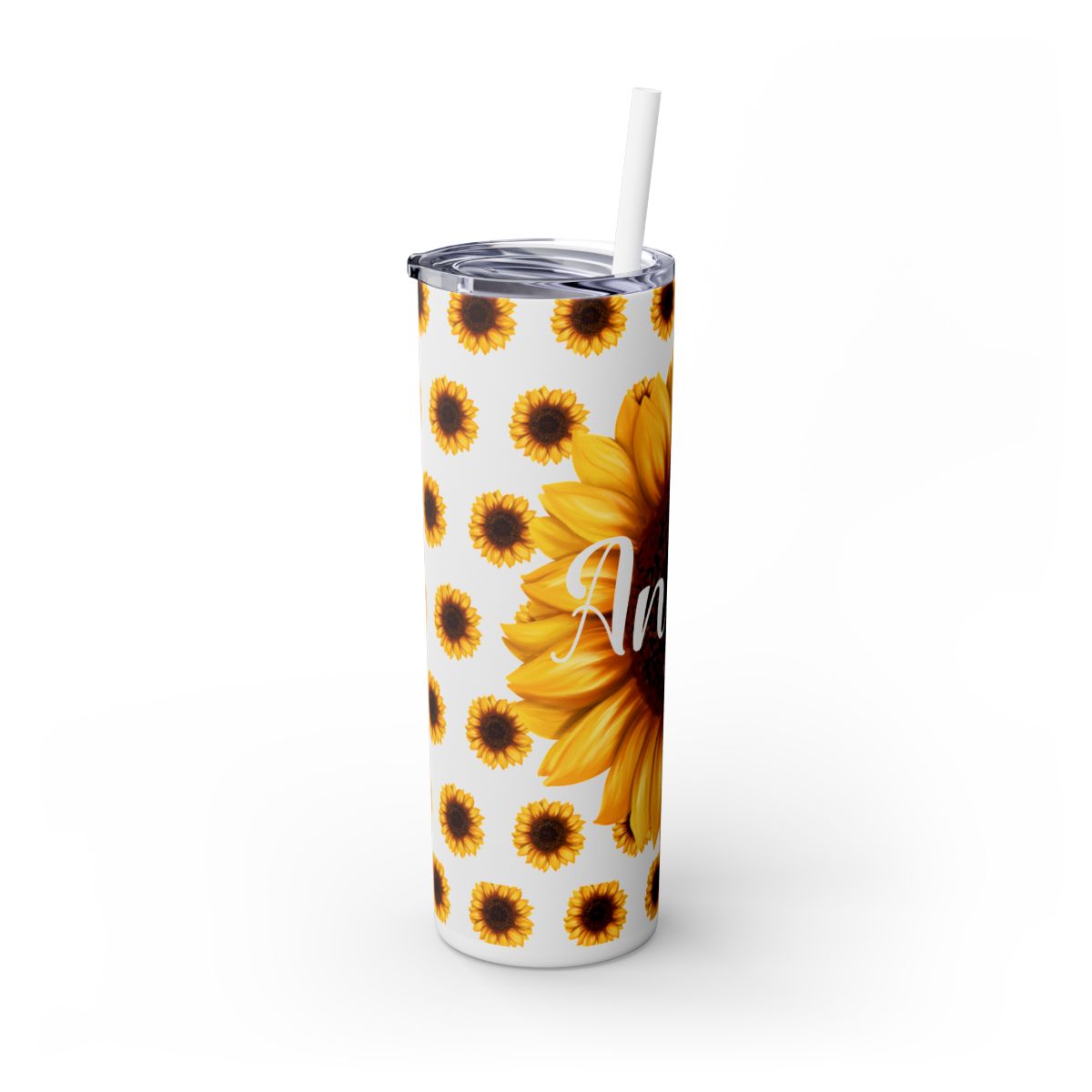 Sunflower-themed Personalized Tumbler with Straw, 20oz