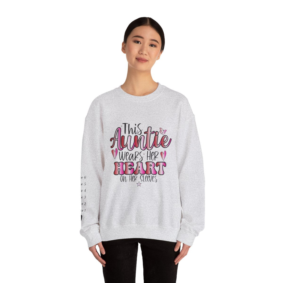 This Auntie Wears Her Heart on Her Sleeve" Unisex Crewneck Sweatshirt