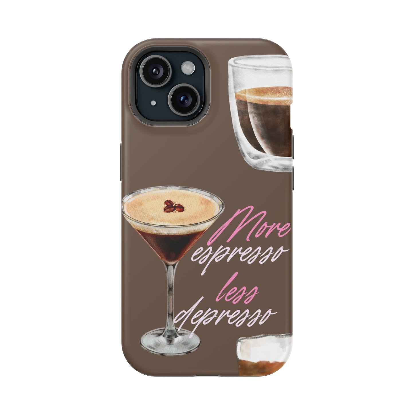 Coffee Quote MAGNETIC Tough Cases, More Espresso Less Depresso Cute Coffee Lover Gifts