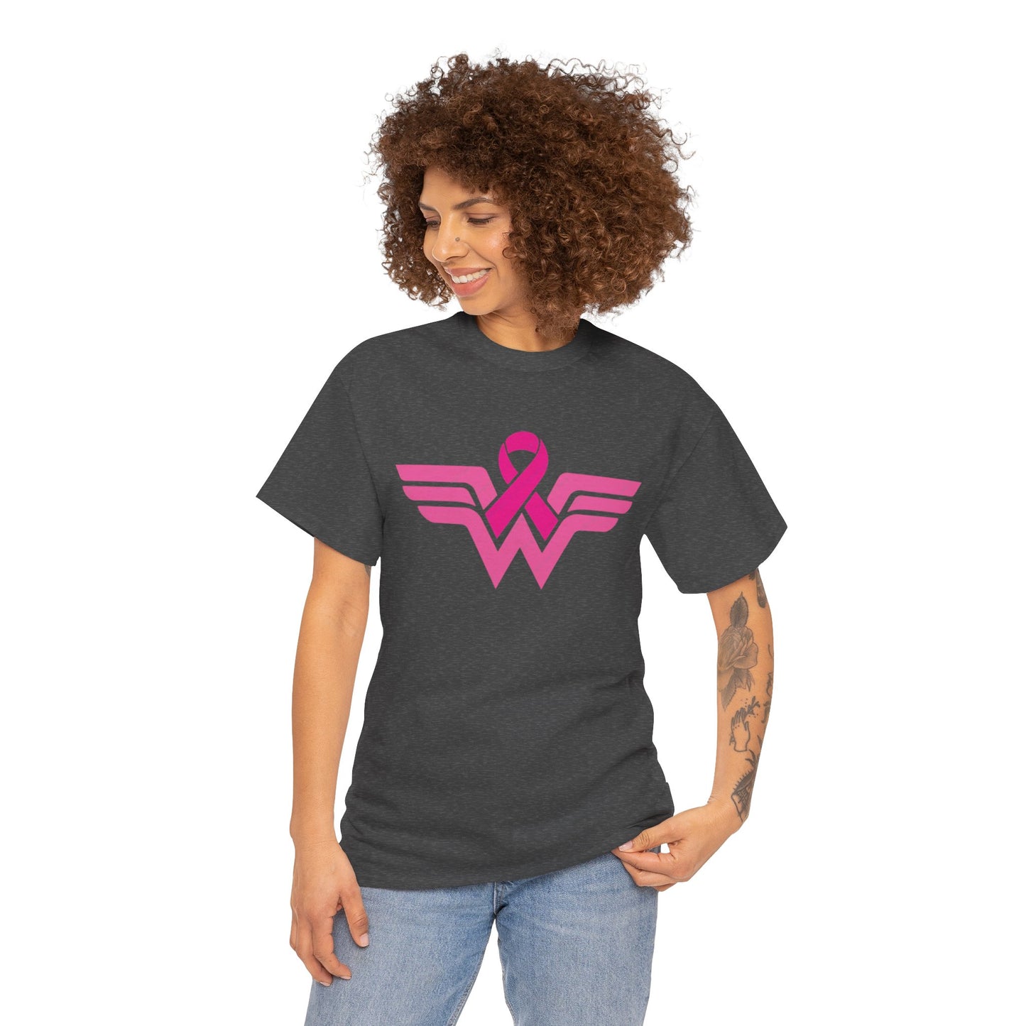 Pink Ribbon Wonder Woman Breast Cancer Awareness Unisex Cotton Tee