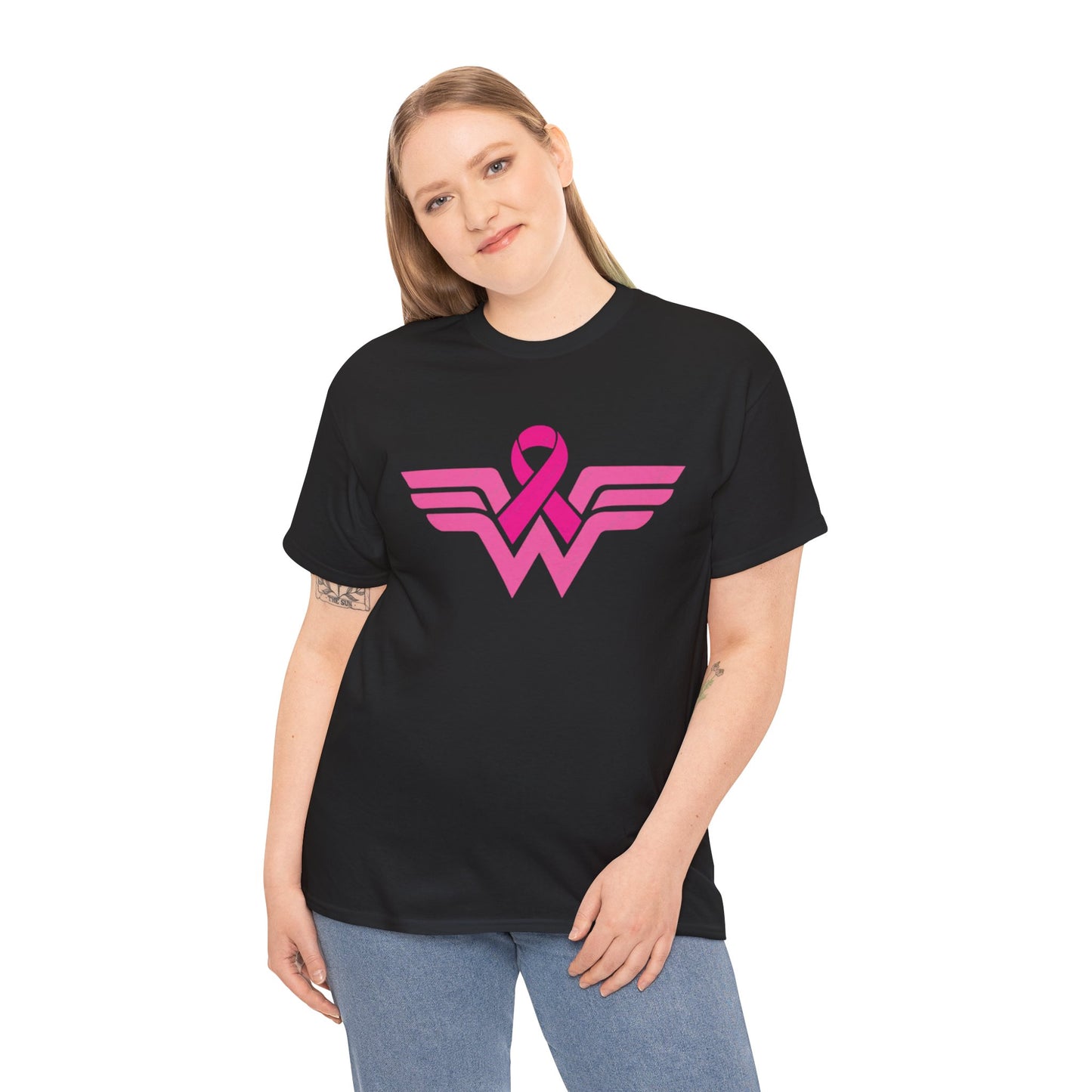 Pink Ribbon Wonder Woman Breast Cancer Awareness Unisex Cotton Tee
