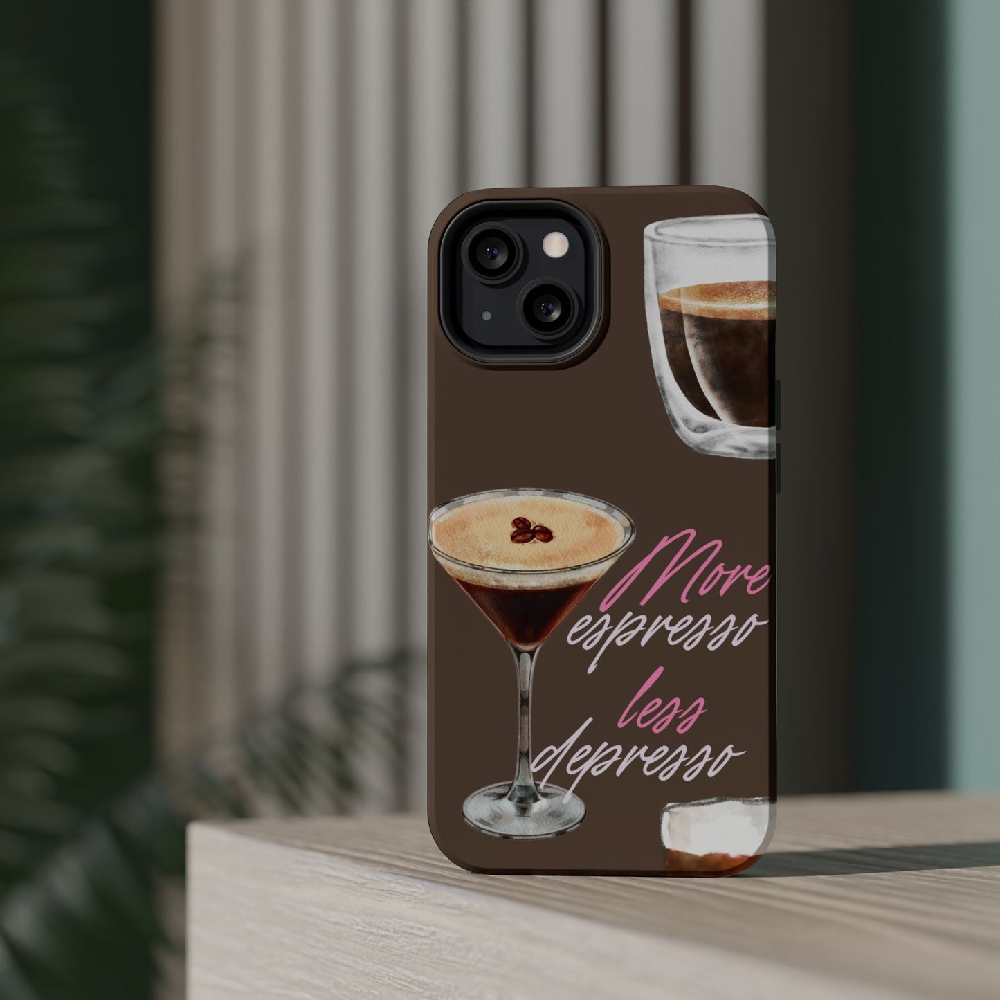 Coffee Quote MAGNETIC Tough Cases, More Espresso Less Depresso Cute Coffee Lover Gifts