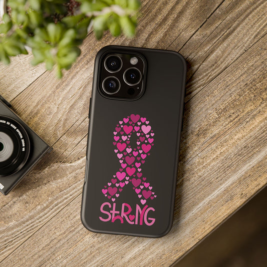 Pink Ribbon Phone Case - Strong Heart Design, Cancer Awareness, Gift for Supporters for IPhone