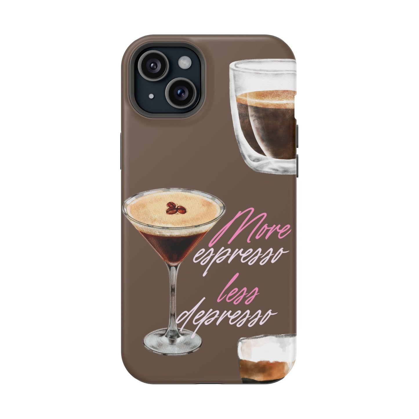 Coffee Quote MAGNETIC Tough Cases, More Espresso Less Depresso Cute Coffee Lover Gifts